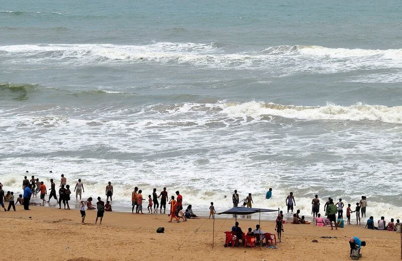 Puri Beach, a popular tourist destination in Odisha, India