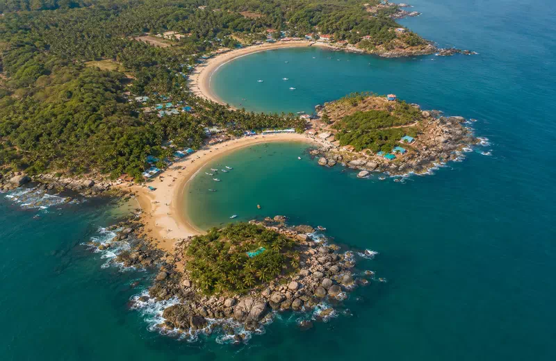 Om Beach in Gokarna from above, its two crescents forming the Om symbol