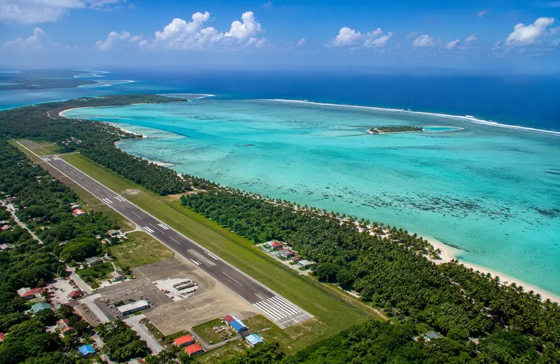 Agatti Island lagoon and airport runway, Lakshadweep.