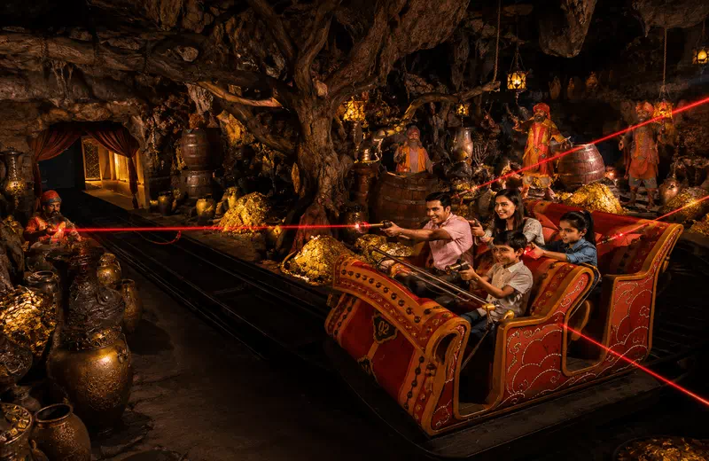 Alibaba Aur Chalis Chorr interactive laser gun dark ride at Imagicaa theme park, set in the Kingdom of Gulabad