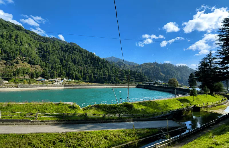 Barot Valley Dam Surrounded by Pine Forests