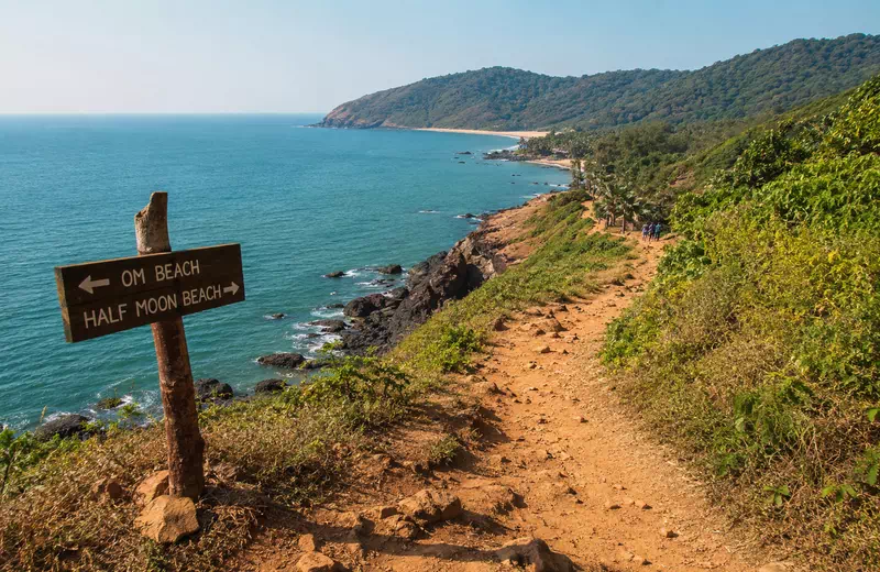 The Gokarna beach trek along a cliff path linking Om and Half Moon beaches