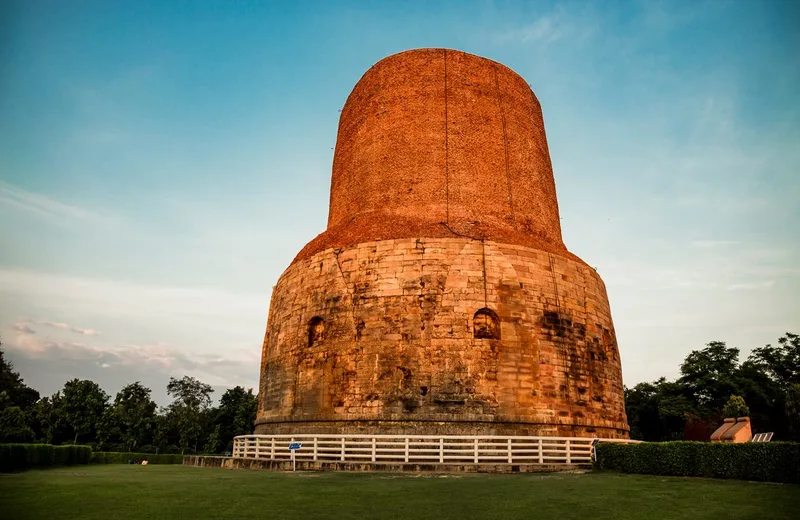 Dhamek Stupa at Sarnath, the ancient Buddhist monument marking Buddha's first sermon near Varanasi