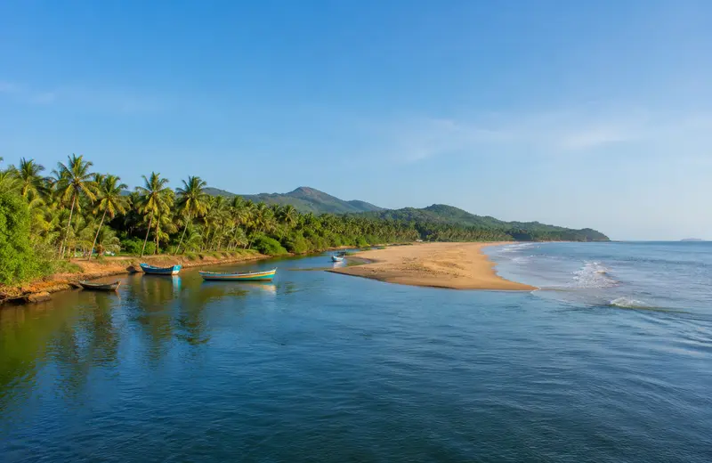 Karwar beach where the Kali River meets the Arabian Sea in Karnataka