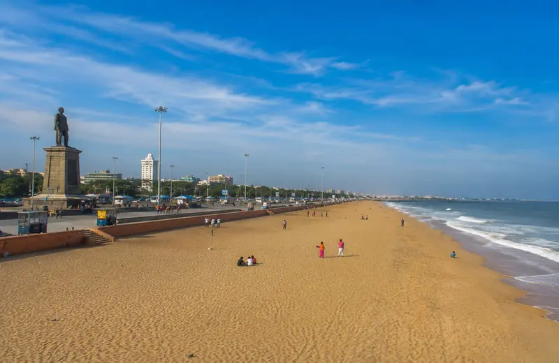 Marina Beach Chennai promenade and shoreline, Tamil Nadu.
