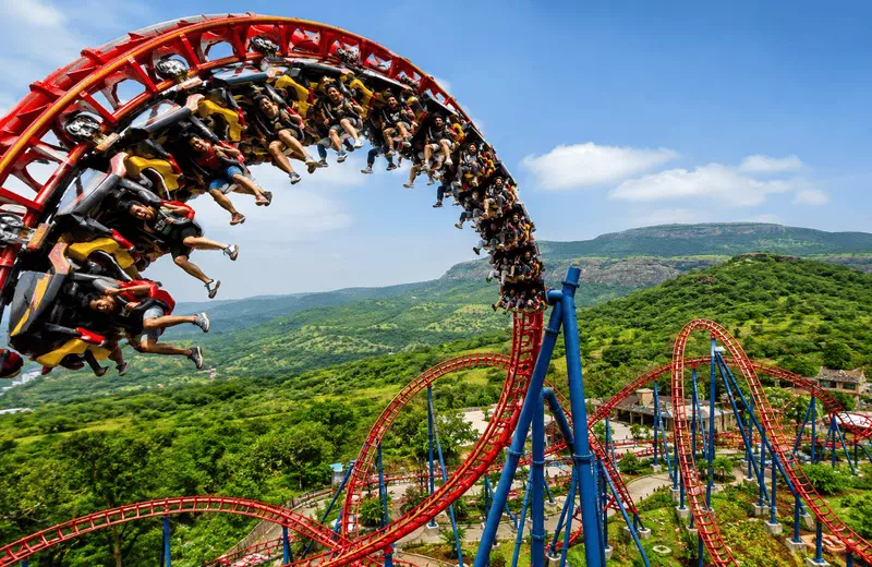 Nitro roller coaster at Imagicaa theme park Khopoli, India's tallest and fastest floorless roller co