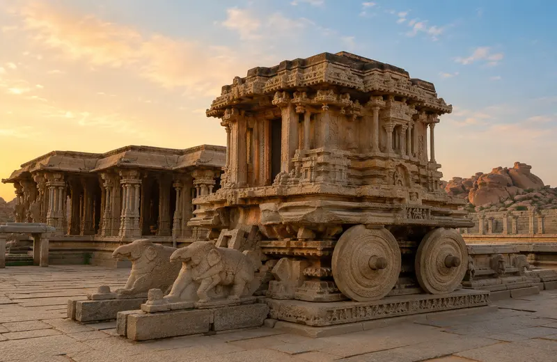 Carved stone chariot inside Vittala Temple complex, Hampi