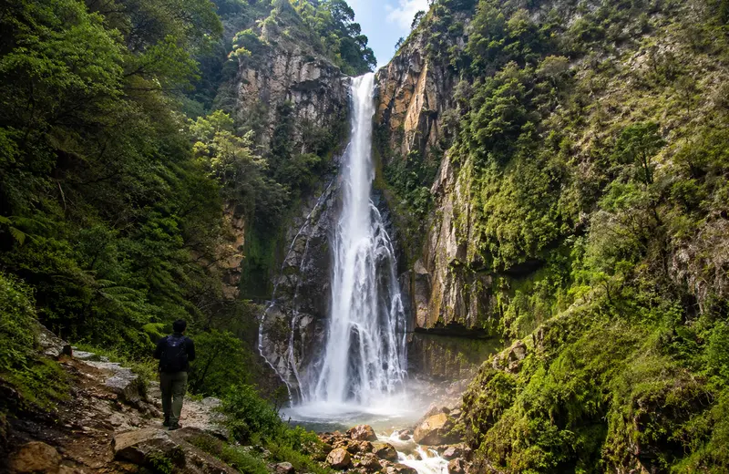 Tiger Falls near Chakrata, one of the tallest waterfalls in Uttarakhand, ending a forest trek