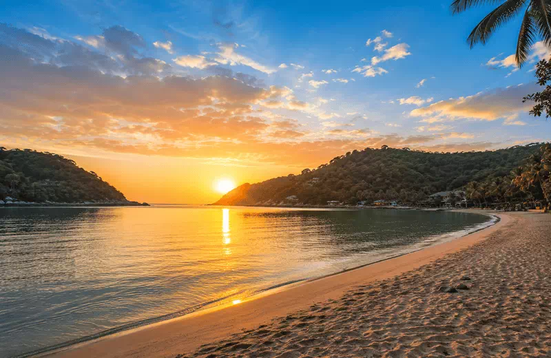 Sunrise over Thong Nai Pan Yai beach on Koh Phangan, a quiet bay in Surat Thani, Thailand