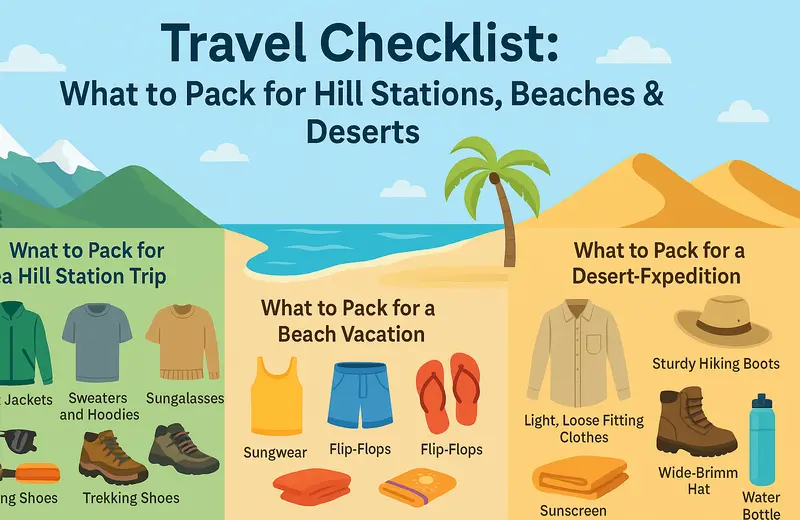 Travel Checklist What to Pack for Hill Stations Beaches Deserts